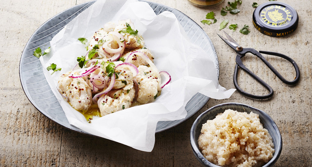 Fish in foil with Fig & Coriander mustard