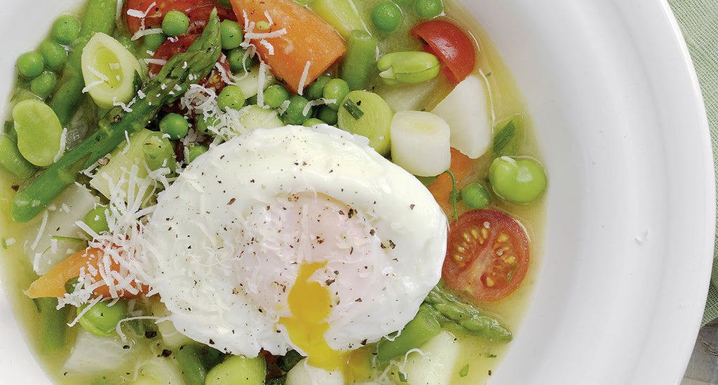 Spring vegetable and egg “cassoulet”